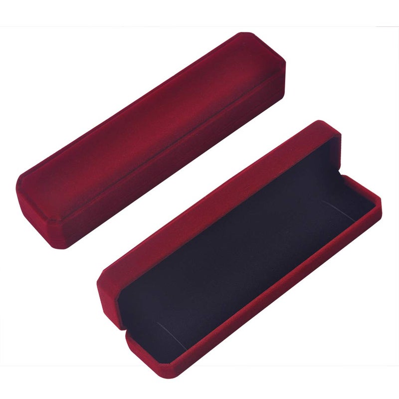 iSuperb 2 Pcs Long Red Velvet Necklace Box Chain Bracelet Boxes Cases 8.7x1.6x2inch Jewelry Display Storage Gift Box - Image 1